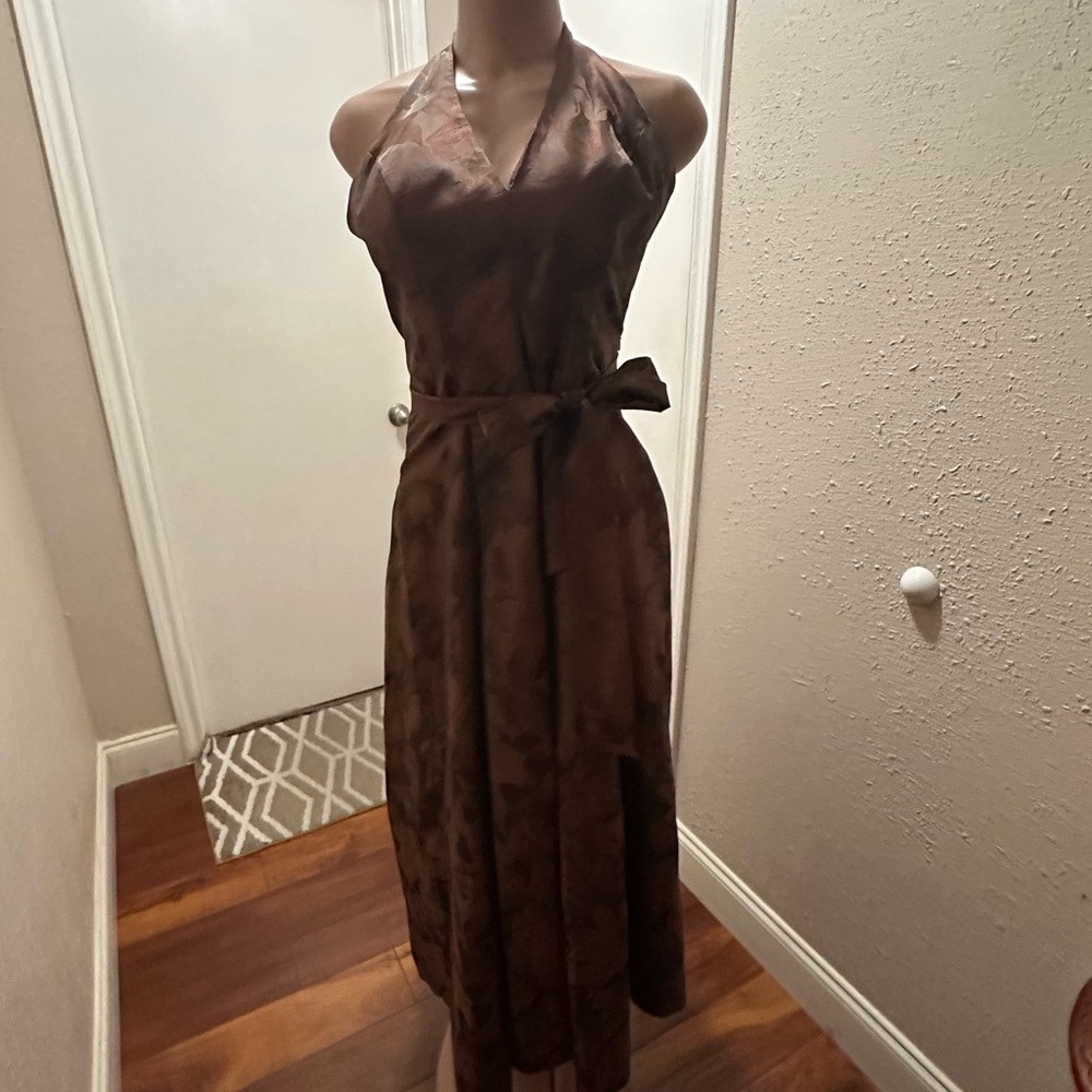 Carmen Marc Valvo Chocolate Halter Midi Dress